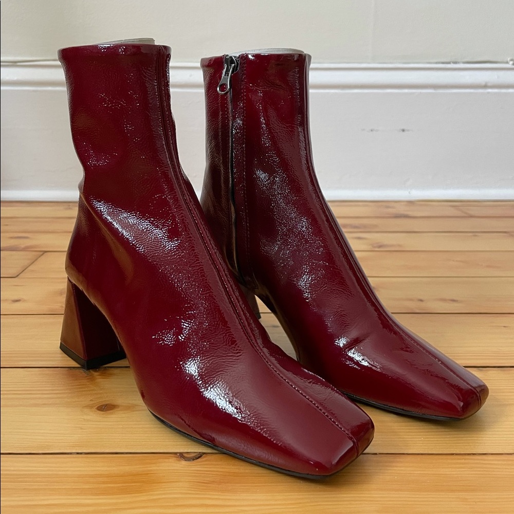 L’Intervalle Red Leather Ankle Boots US Size 6
